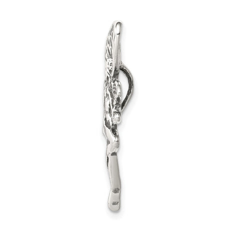Sterling Silver Fairy Pendant with Flowing Hair and Wings, Mystical Fantasy Design for Women