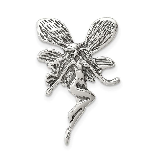 Sterling Silver Fairy Pendant with Flowing Hair and Wings, Mystical Fantasy Design for Women