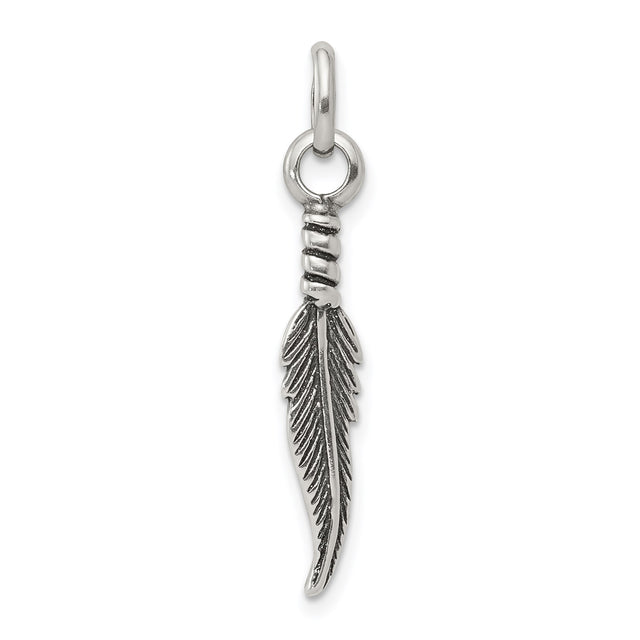 Sterling Silver Feather Pendant with Detailed Nature-Inspired Design for Women or Unisex