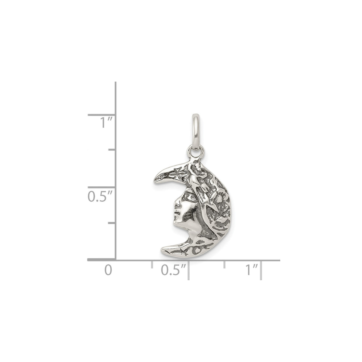 Sterling Silver Crescent Moon Face Pendant with Floral Vine, Celestial Pagan Wiccan Jewelry