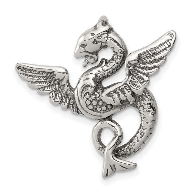 Antiqued Dragon Charm Pendant in Real 925 Sterling Silver