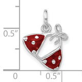 Sterling Silver Ballet Charm Pendant with Red and White Polka Dot Slippers and Enamel Bow