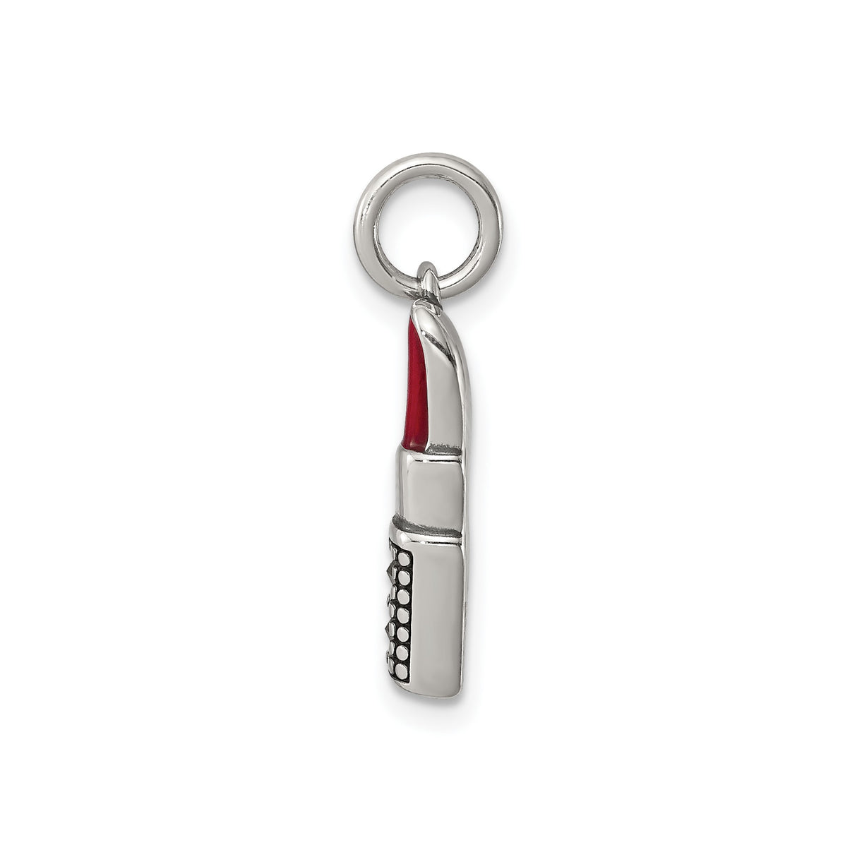 Sterling Silver Lipstick Charm Pendant with Marcasite and Red Enamel Accents