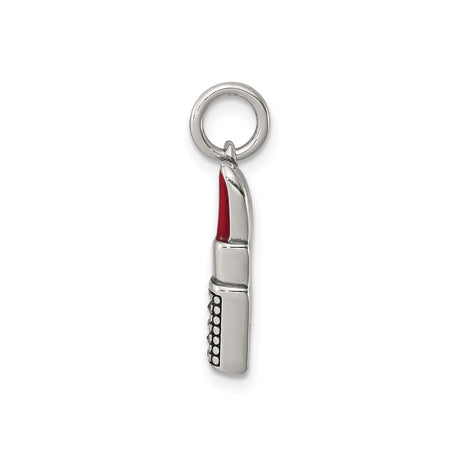 Sterling Silver Lipstick Charm Pendant with Marcasite and Red Enamel Accents
