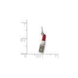 Sterling Silver Lipstick Charm Pendant with Marcasite and Red Enamel Accents