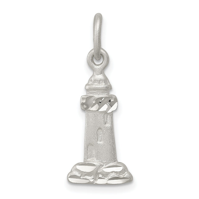 Solid Lighthouse Charm Pendant in Real 925 Sterling Silver