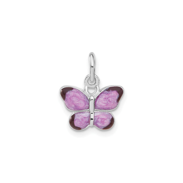 Sterling Silver Butterfly Pendant with Pink and Purple Enamel Wings, Whimsical Nature Jewelry