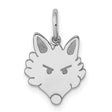 Fox Head Polished Front Satin Back Charm Pendant in Real 925 Sterling Silver