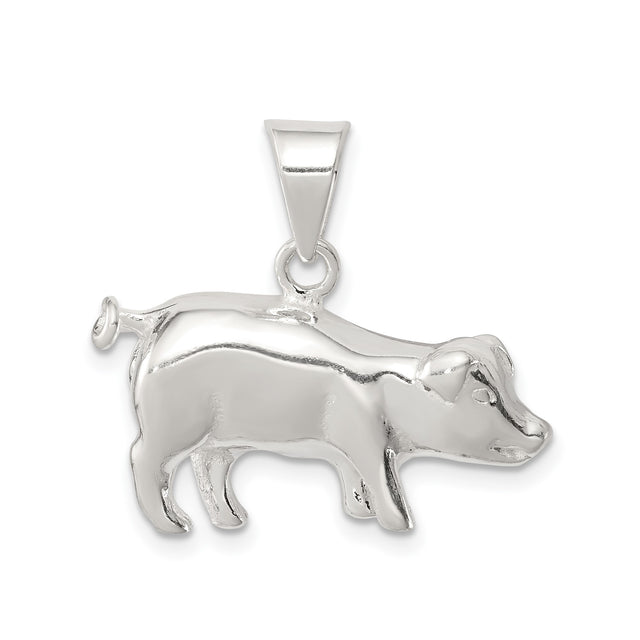 Sterling Silver Pig Pendant, 3D Animal Charm Symbolizing Prosperity and Chinese Zodiac Boar