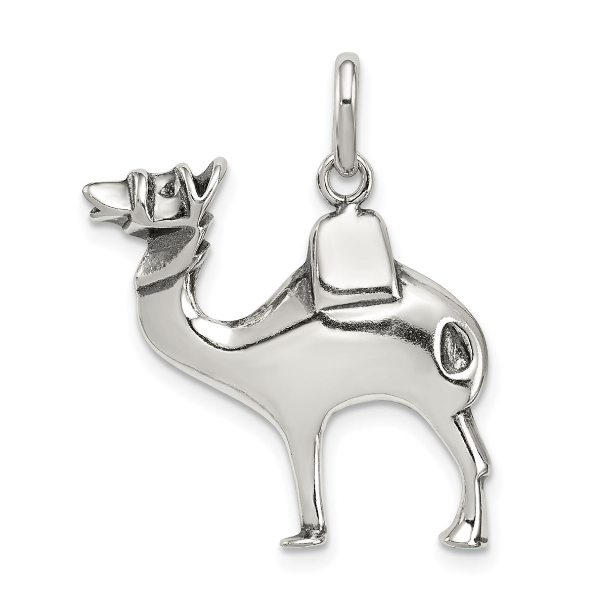 Sterling Silver Camel Pendant with Saddle Detail, Tribal Desert Animal Charm for Necklace or Bracelet