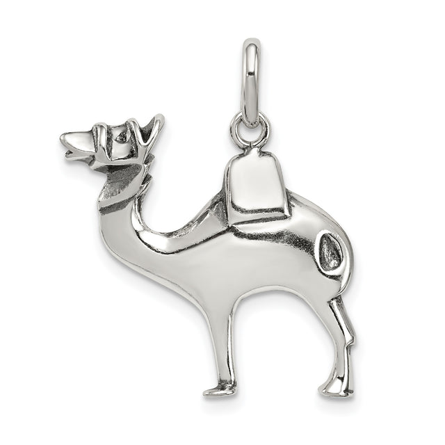 Sterling Silver Camel Pendant with Saddle Detail, Tribal Desert Animal Charm for Necklace or Bracelet