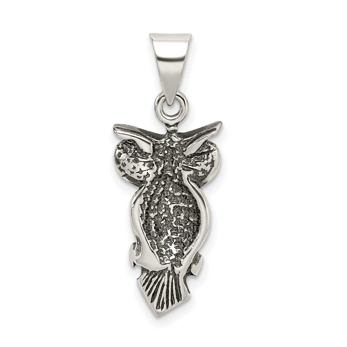 Solid Open-Back Owl Charm Pendant in Real 925 Sterling Silver