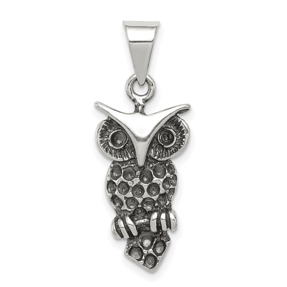 Solid Open-Back Owl Charm Pendant in Real 925 Sterling Silver