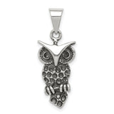 Solid Open-Back Owl Charm Pendant in Real 925 Sterling Silver