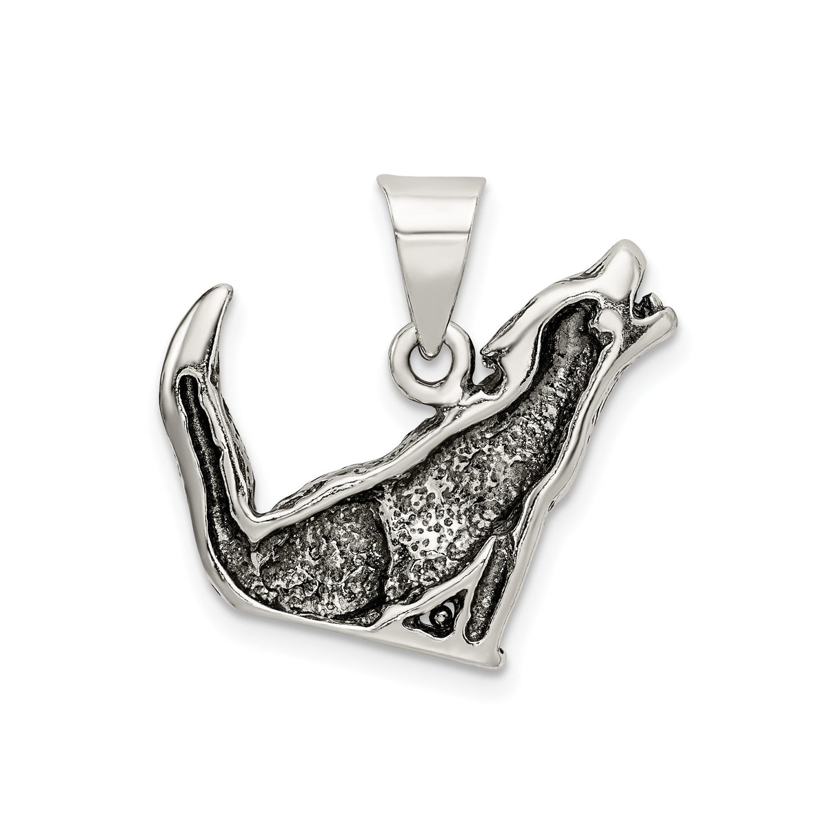 Sterling Silver Howling Wolf Pendant with Realistic Fur Detail, Tribal Animal Totem Jewelry