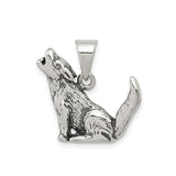 Sterling Silver Howling Wolf Pendant with Realistic Fur Detail, Tribal Animal Totem Jewelry