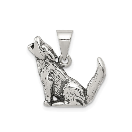 Sterling Silver Howling Wolf Pendant with Realistic Fur Detail, Tribal Animal Totem Jewelry