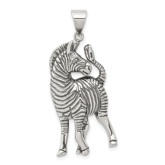 Sterling Silver Zebra Pendant with Detailed Stripes and Lifelike Posture for Women