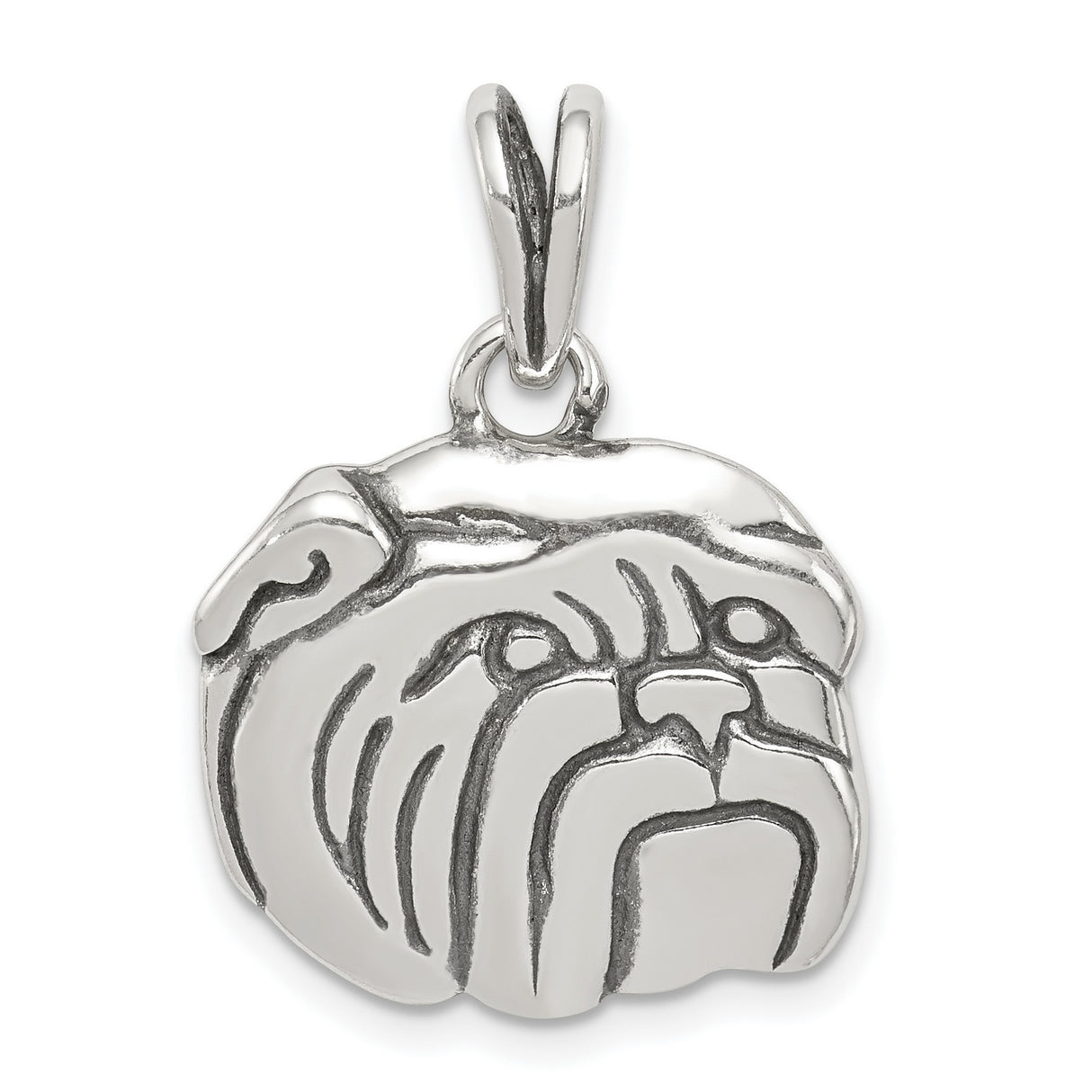 Sterling Silver Bulldog Head Pendant, Realistic Dog Face Design, Animal Jewelry for Pet Lovers