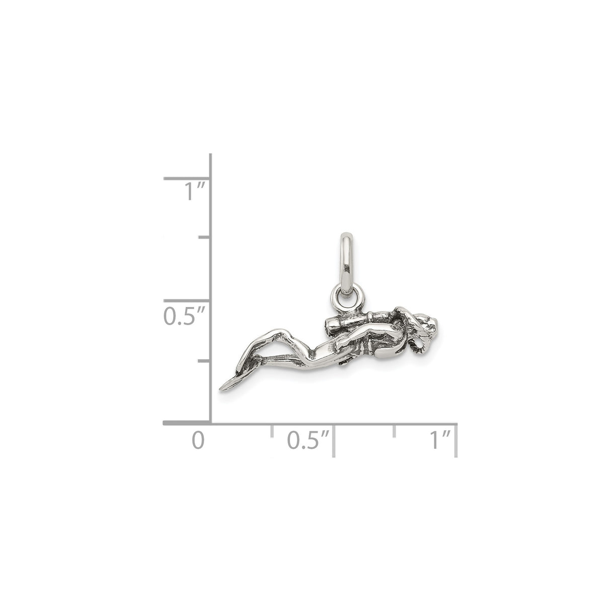 Sterling Silver Scuba Diver Pendant with Fins and Tank, Nautical Ocean Charm for Diving Enthusiasts