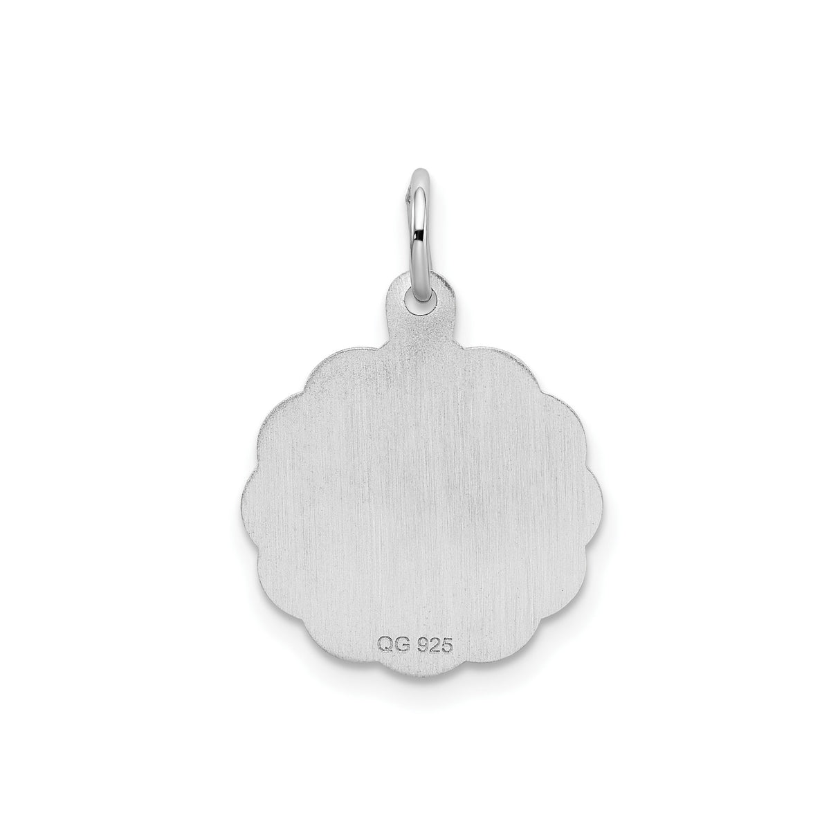 Sterling Silver Initial Pendant, Script Letter B Medallion with Brushed Center and Scalloped Edge