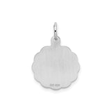 Sterling Silver Initial Pendant, Script Letter B Medallion with Brushed Center and Scalloped Edge