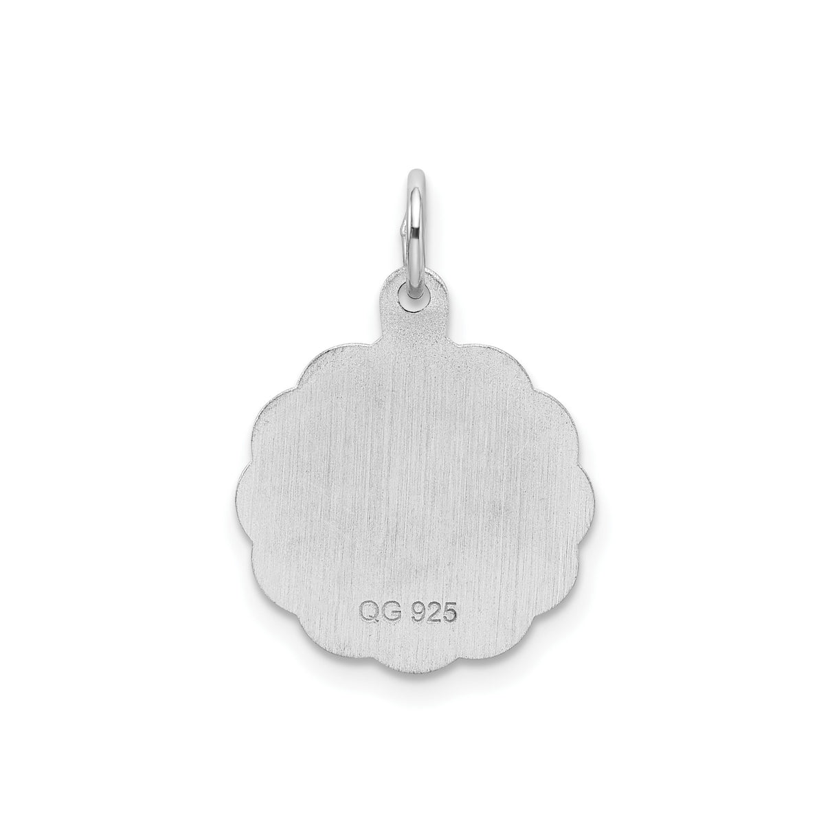 Sterling Silver Initial Pendant with Letter D, Scalloped Border Monogram Charm