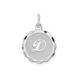 Sterling Silver Initial Pendant with Letter D, Scalloped Border Monogram Charm