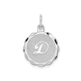 Sterling Silver Initial Pendant with Letter D, Scalloped Border Monogram Charm