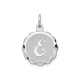 Sterling Silver Pendant with Script Letter E, Scalloped Round Initial Charm for Women