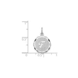 Sterling Silver Pendant with Script Letter F, Scalloped Edge Monogram Charm