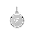 Sterling Silver Pendant with Script Letter F, Scalloped Edge Monogram Charm