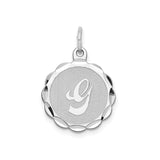 Sterling Silver Pendant with Script Letter G and Diamond-Cut Scalloped Border