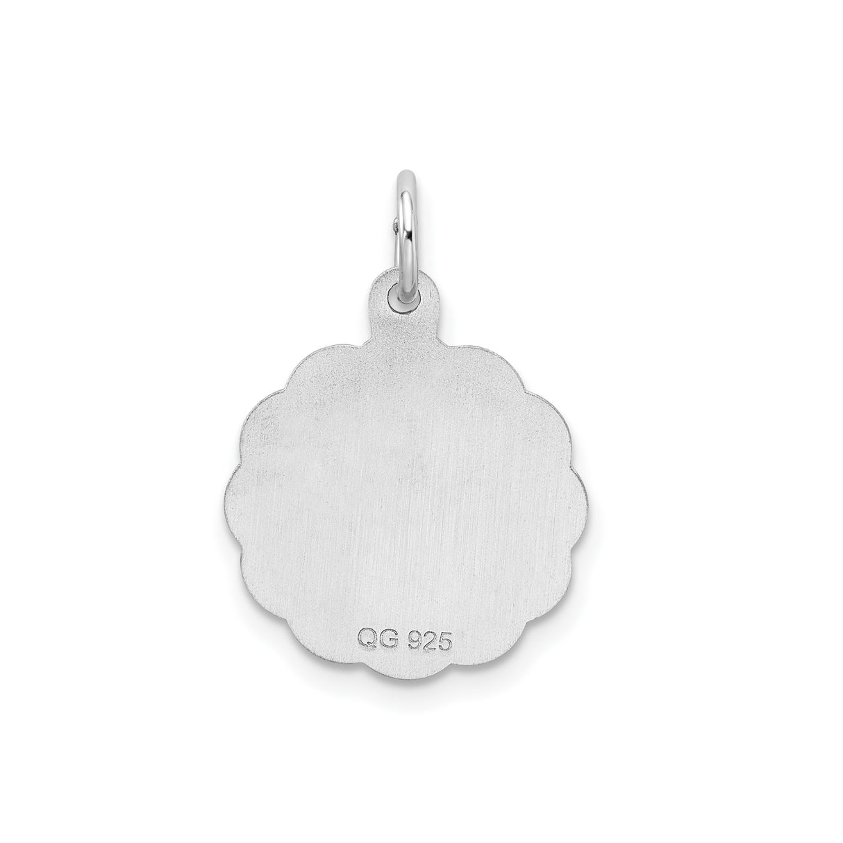 Sterling Silver Initial H Pendant with Scalloped Round Border, Script Letter Charm