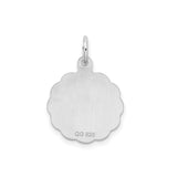 Sterling Silver Initial H Pendant with Scalloped Round Border, Script Letter Charm