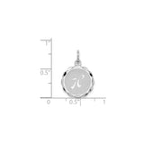 Sterling Silver Initial H Pendant with Scalloped Round Border, Script Letter Charm
