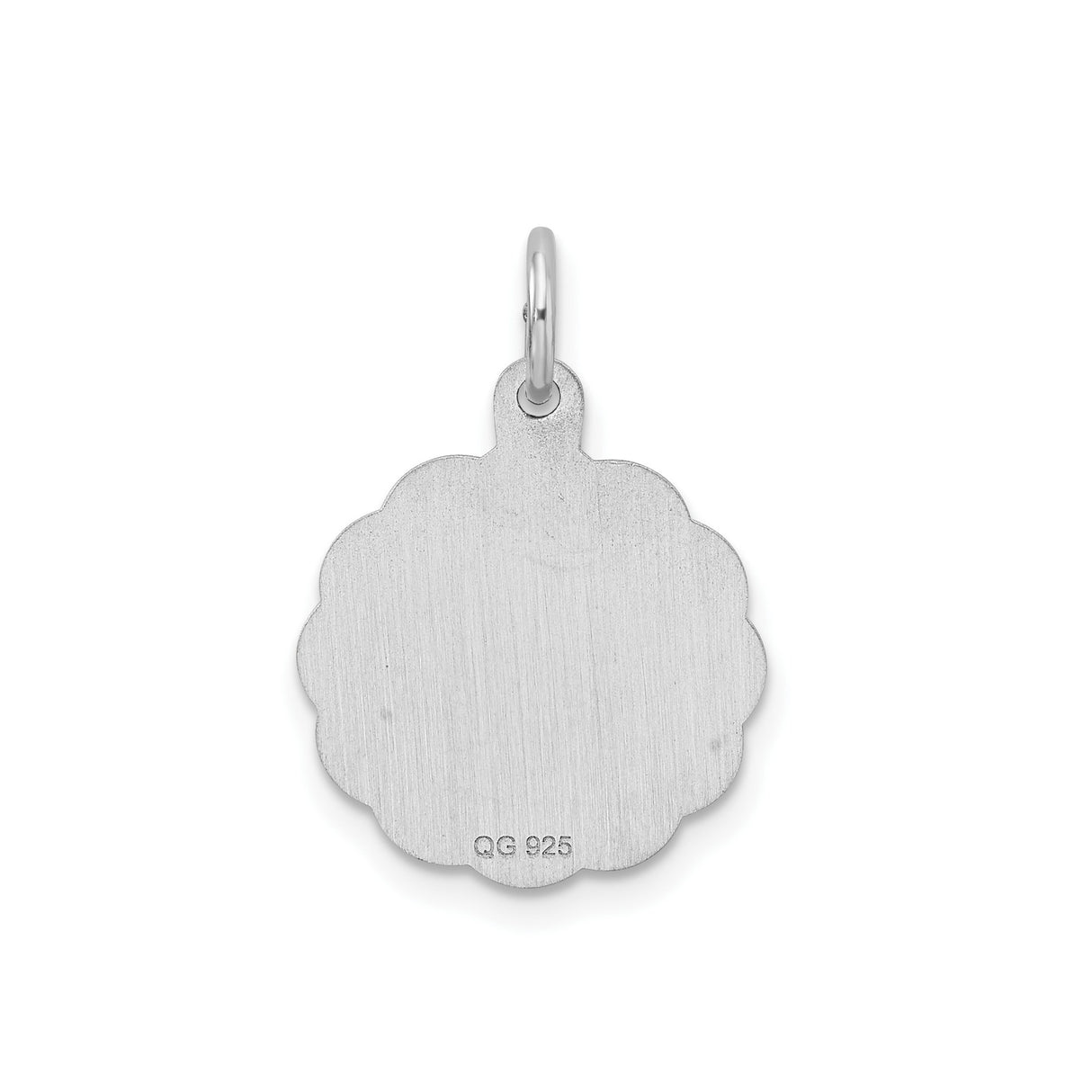 Sterling Silver Letter J Pendant, Scalloped Edge Charm with Script Initial Design