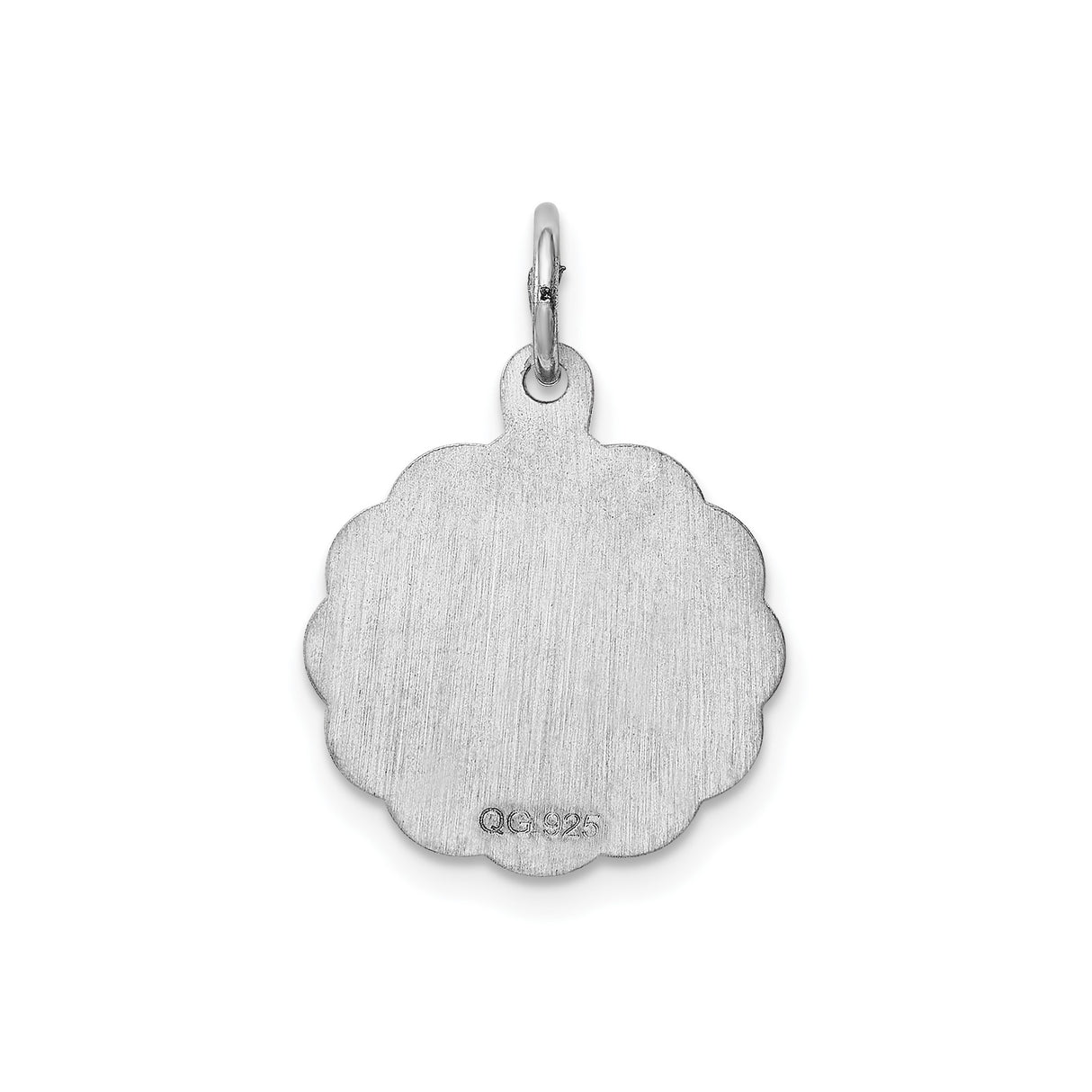 Sterling Silver Round Pendant with Script Letter K, Scalloped Edge and Textured Background