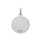 Sterling Silver Round Pendant with Script Letter K, Scalloped Edge and Textured Background