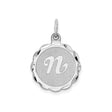 Sterling Silver Initial N Pendant with Script Font and Scalloped Edge Charm