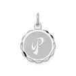 Sterling Silver Letter P Pendant Charm with Scalloped Edge, Script Initial Design