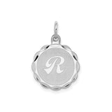 Sterling Silver Script R Pendant with Scalloped Edge, Customizable Initial Charm