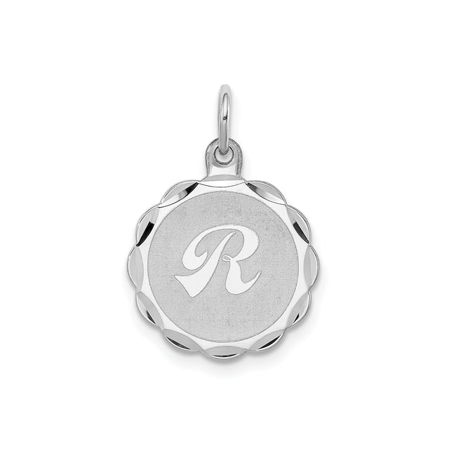 Sterling Silver Script R Pendant with Scalloped Edge, Customizable Initial Charm