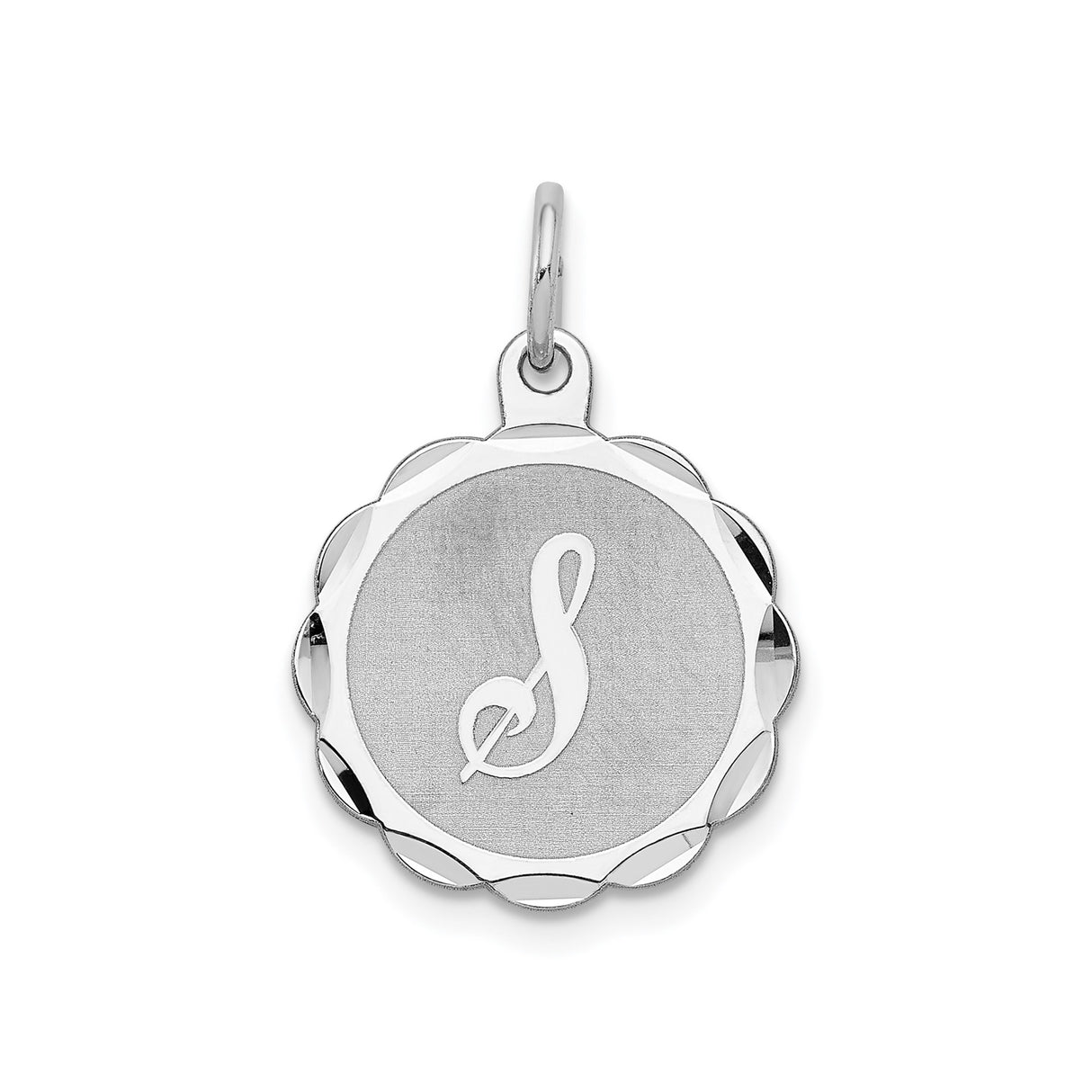 Sterling Silver Pendant with Scalloped Edge and Script Letter S Engraving
