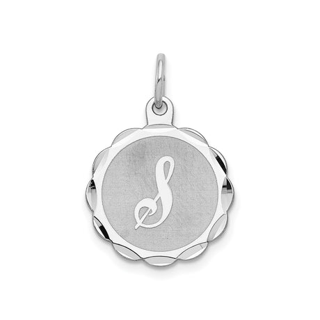 Sterling Silver Pendant with Scalloped Edge and Script Letter S Engraving