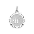 Sterling Silver Pendant with Scalloped Edge and Script Letter W Initial Charm