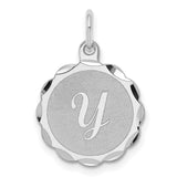 Brocaded Letter Y Initial Charm Pendant in Real 925 Sterling Silver
