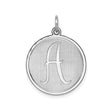 Sterling Silver Initial Pendant with Script Letter A on Round Brushed Disc for Women or Unisex