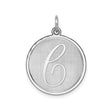 Sterling Silver Round Initial Pendant with Script Letter C, Minimalist Monogram Charm for Women