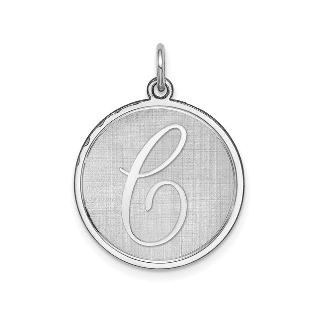 Sterling Silver Round Initial Pendant with Script Letter C, Minimalist Monogram Charm for Women
